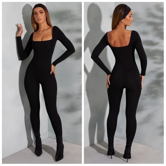 Oh Polly Delanie Square Neck Long Sleeve Bodycon Jumpsuit 8 - Picture 1 of 8